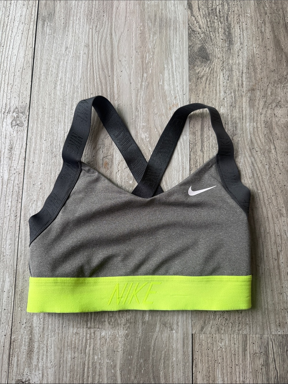 Nike Gray Sports Bra with Neon Yellow Band